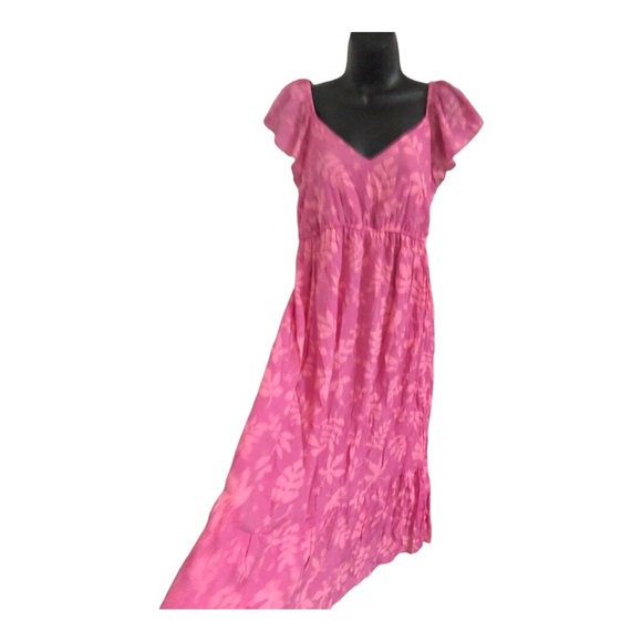 Pink floral motif flutter sleeve v-neck fit and flare maternity dress size large - Picture 5 of 13